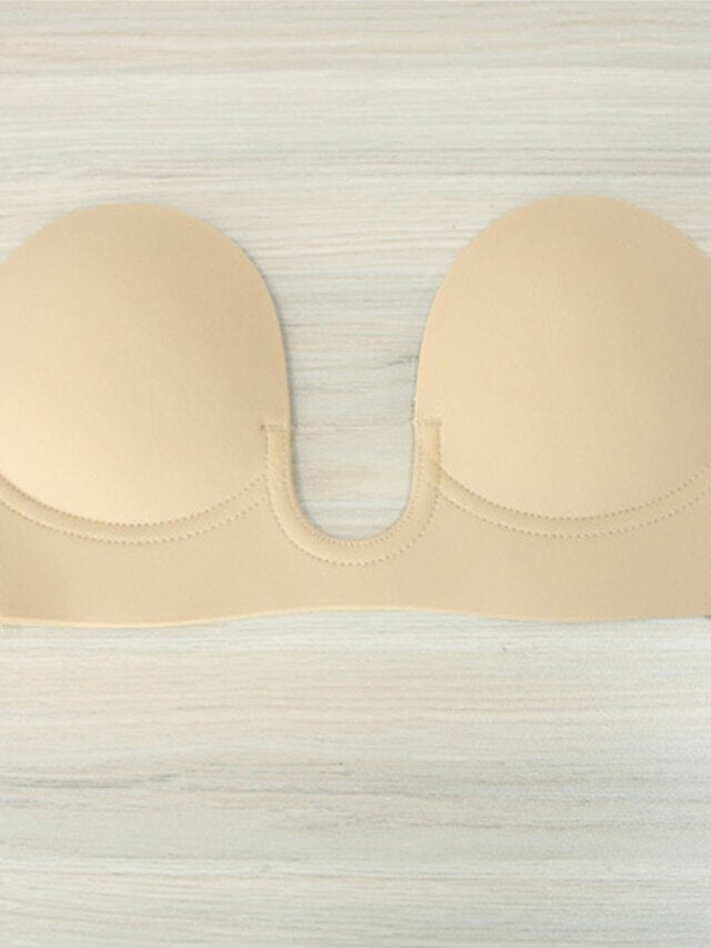 Women's Tube Bra Adhesive Bras Strapless Bras Full Coverage Deep V Breathable Invisible Pure Color Sticky Casual Daily Polyester Sexy 1PC