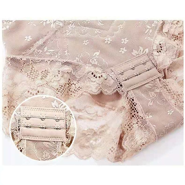 Womens Shapewear Firm Control Lace N Smooth Built-in Bra Body Shaper Fajas Crotch Lingerie Sexy Lace Bodysuit Deep V Teddy One Piece Lace Babydoll