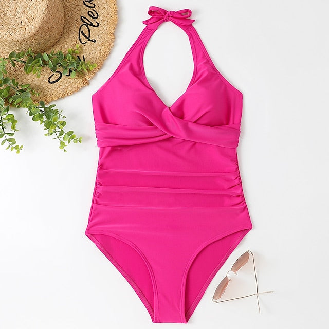 Women's Swimwear One Piece Normal Swimsuit Open Back Solid Color Leopard Leopard Print Black Wine Blue Green Bodysuit Bathing Suits Sports Summer