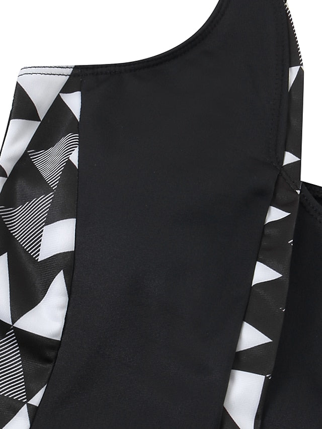 Women's Swimwear Tankini 2 Piece Normal Swimsuit High Waisted Geometic Black Padded V Wire Bathing Suits Sports Vacation Sexy / Strap / New / Strap