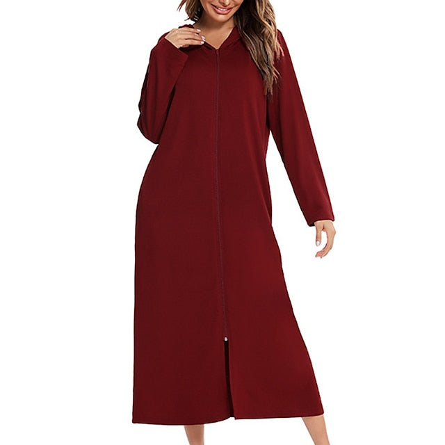 Women's Polyester Onesie Jumpsuit - Round Neck, Long Sleeve, Pocket, Zipper, Fall/Winter Comfort