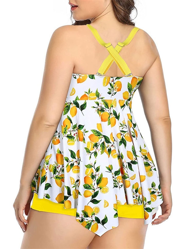Women's Swimwear Monokini 2 Piece Plus Size Swimsuit Backless Printing Hole Leopard Fruit Leopard Black Yellow V Wire Bathing Suits New Vacation Cute