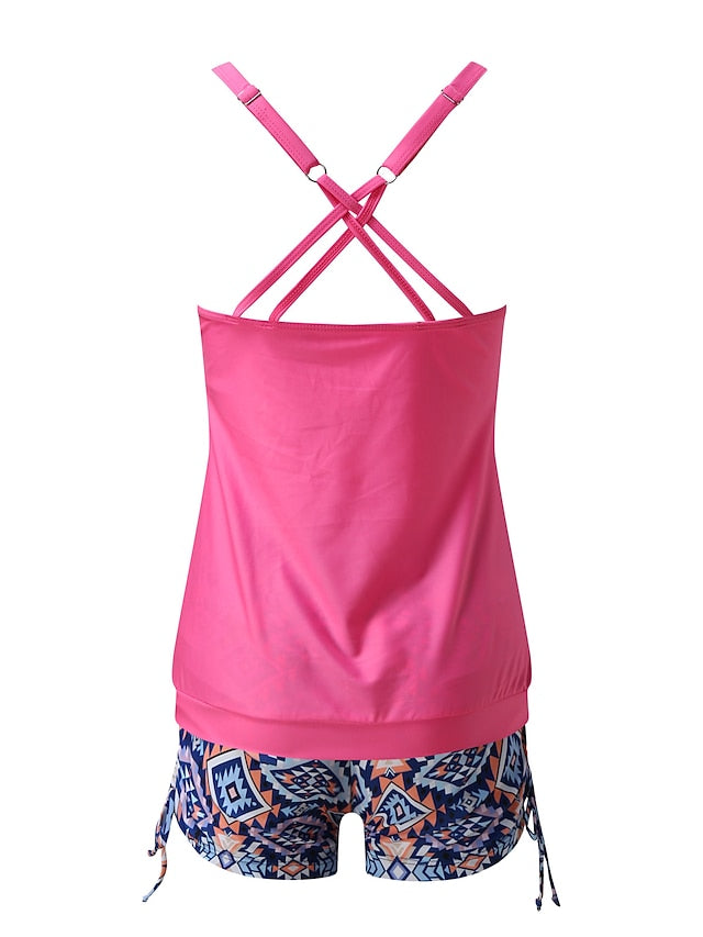 Women's Swimwear Tankini 2 Piece Plus Size Swimsuit Backless Water Sports Print Floral