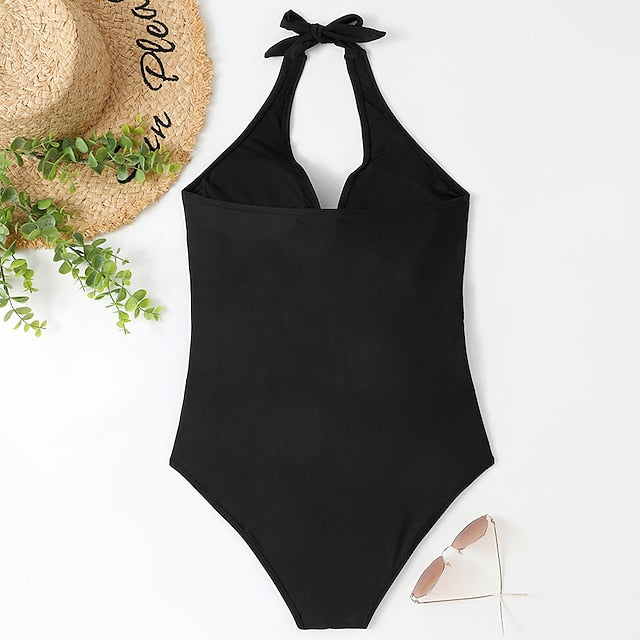 Women's Swimwear One Piece Normal Swimsuit Open Back Solid Color Leopard Leopard Print Black Wine Blue Green Bodysuit Bathing Suits Sports Summer
