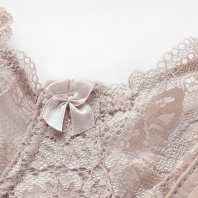 Female Luxury Lace Plus Size Gathered Bra Solid Color Push Up Fashion Sexy Thin Breathable Bra