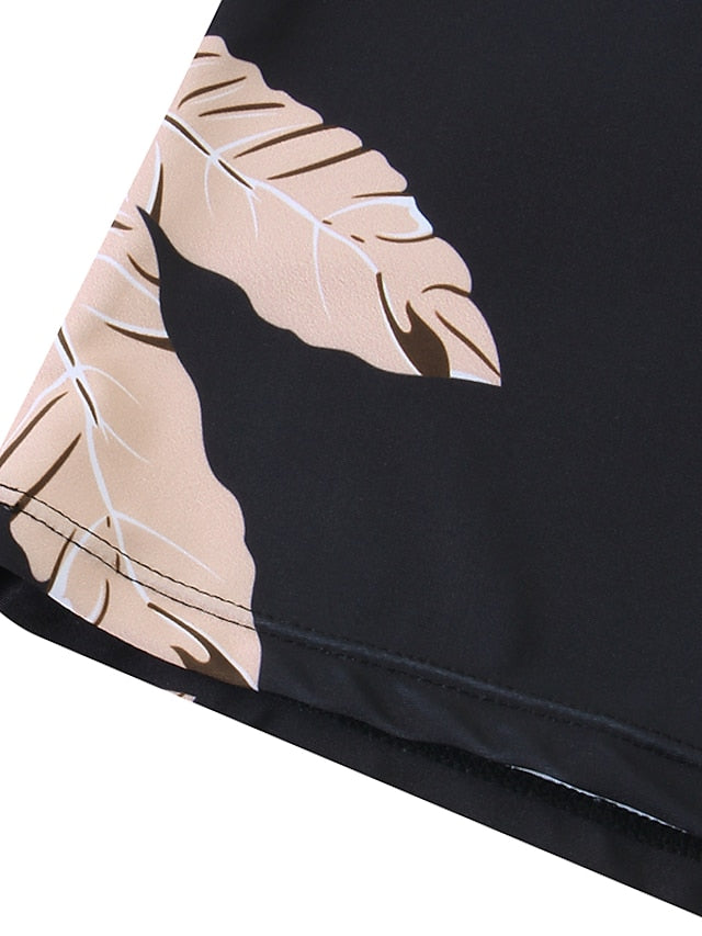 Plus Size Women's Tankini Swim Dress - Halter V Wire, Open Back, Tree/Leaf Print, Black, Modest Swimwear