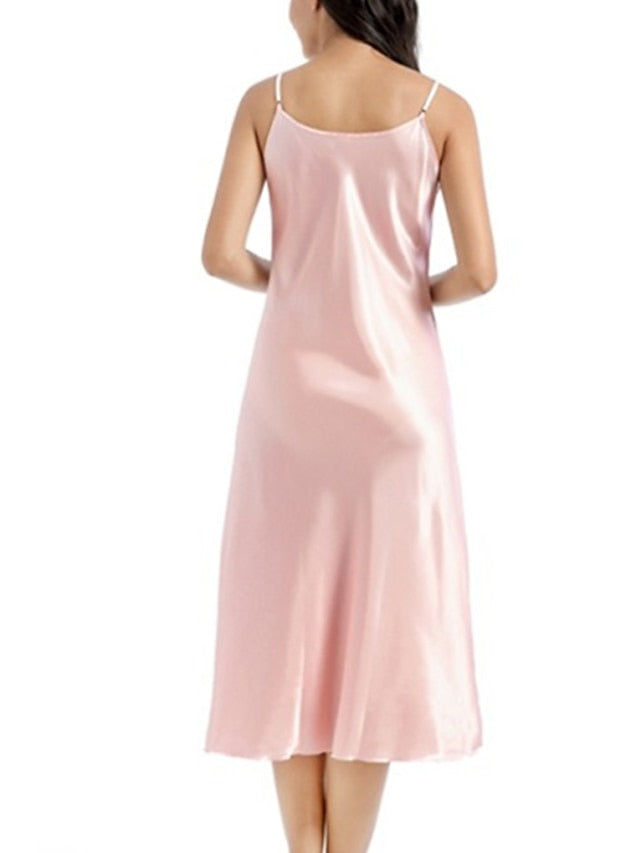 Women's Satin Sleeveless Nightgown - Retro Comfort, Breathable, Adjustable Straps, Perfect Gift