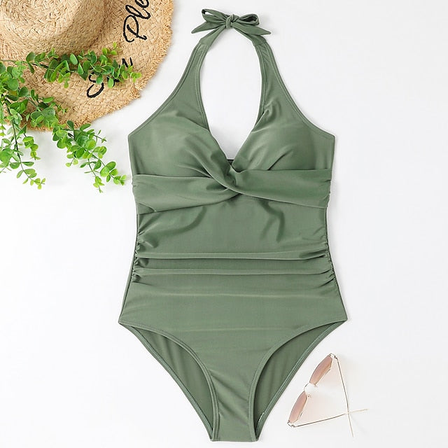 Women's Swimwear One Piece Normal Swimsuit Open Back Solid Color Leopard Leopard Print Black Wine Blue Green Bodysuit Bathing Suits Sports Summer