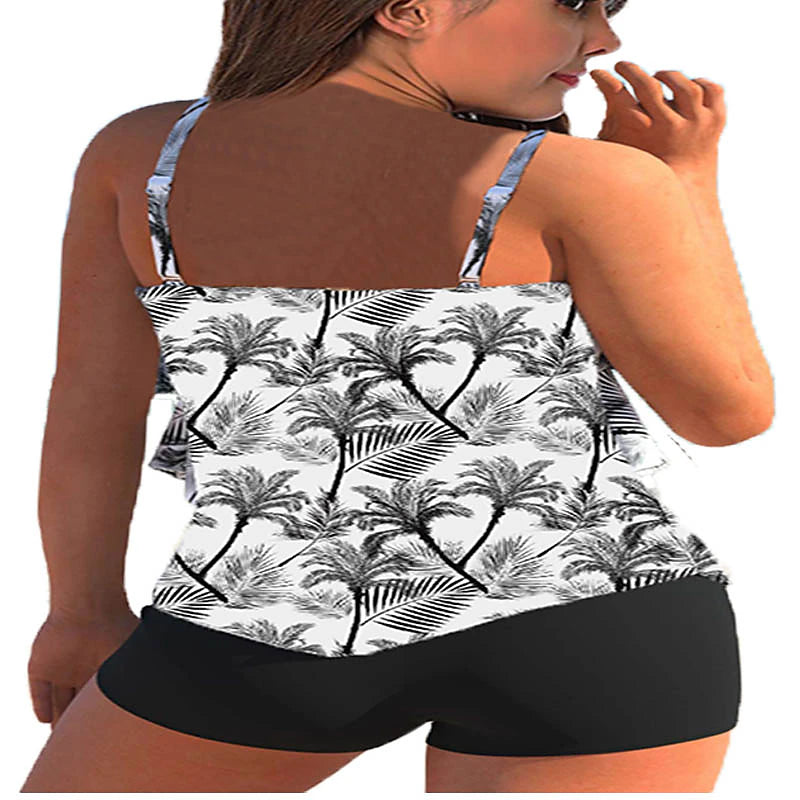 Women's Sexy Backless Tankini 2-Piece Swimsuit, Multi-Color Print, Padded Straps, Beach Vacation Wear