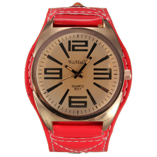 Rose gold Color Case PU Leather Band Women Watch