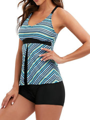 Plus Size Women's Geometric Tankini Swimsuit - Open Back, V Wire, Multi-Color