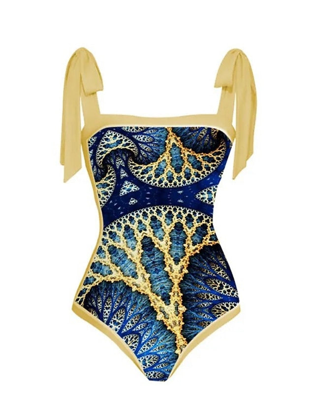 Women's Swimwear One Piece Beach Bottom Normal Swimsuit 2 Piece Printing Graphic Black Yellow Orange Bodysuit Bathing Suits Sports Beach Wear Summer
