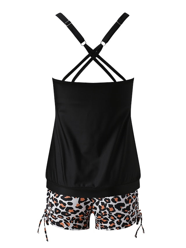 Women's Swimwear Tankini 2 Piece Plus Size Swimsuit Backless Water Sports Print Floral