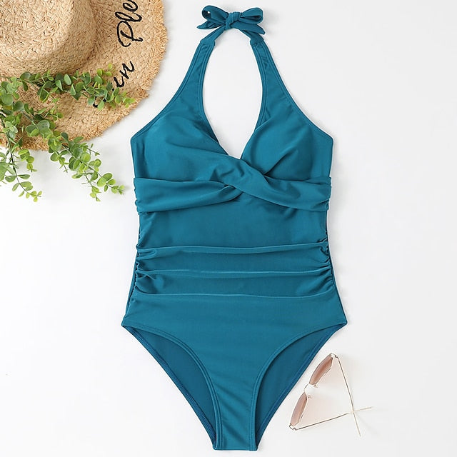 Women's Swimwear One Piece Normal Swimsuit Open Back Solid Color Leopard Leopard Print Black Wine Blue Green Bodysuit Bathing Suits Sports Summer