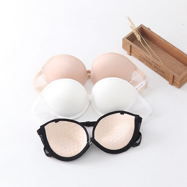 Women's Bras & Bralettes Tube Bra Strapless Demi Cup Solid Color V Neck Stretchy Breathable Invisible Casual Daily Nylon