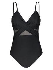 Women's Swimwear One Piece Monokini Normal Swimsuit Mesh Patchwork Printing Leaf Black Green Bodysuit Bathing Suits Sports Beach Wear Summer