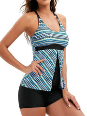 Plus Size Women's Geometric Tankini Swimsuit - Open Back, V Wire, Multi-Color