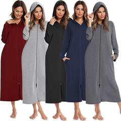 Women's Polyester Onesie Jumpsuit - Round Neck, Long Sleeve, Pocket, Zipper, Fall/Winter Comfort