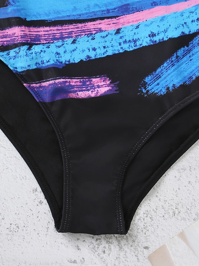 Women's Swimwear One Piece Monokini Bathing Suits Normal Swimsuit Tummy Control Hole Stripe