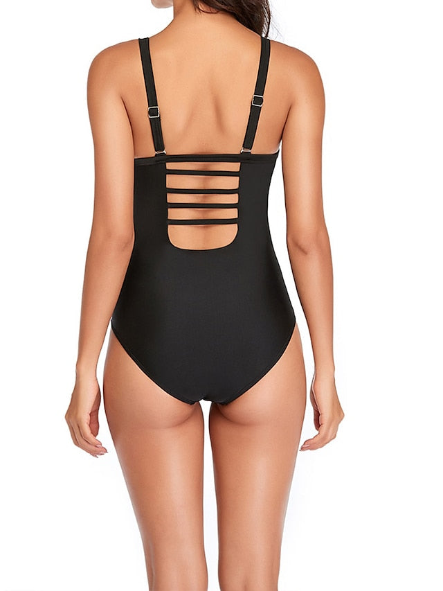 Women's Swimwear One Piece Normal Swimsuit Ruched Plain Black Yellow Red Blue Bodysuit Bathing Suits Sports Summer