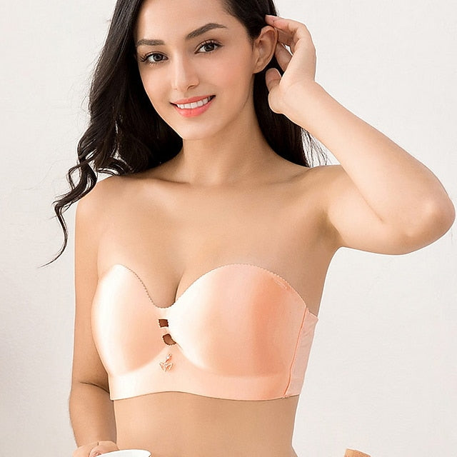 Women Strapless Bra Invisible Breast Lift Up Leopard Slim Seamless Breathable Wireless Brassiere Wrapped Chest