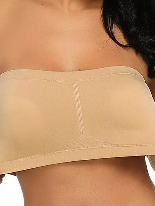 Women's Tube Bra Full Coverage Scoop Neck Breathable Pure Color Pull-On Closure Casual Daily Nylon 1PC Bras & Bralettes