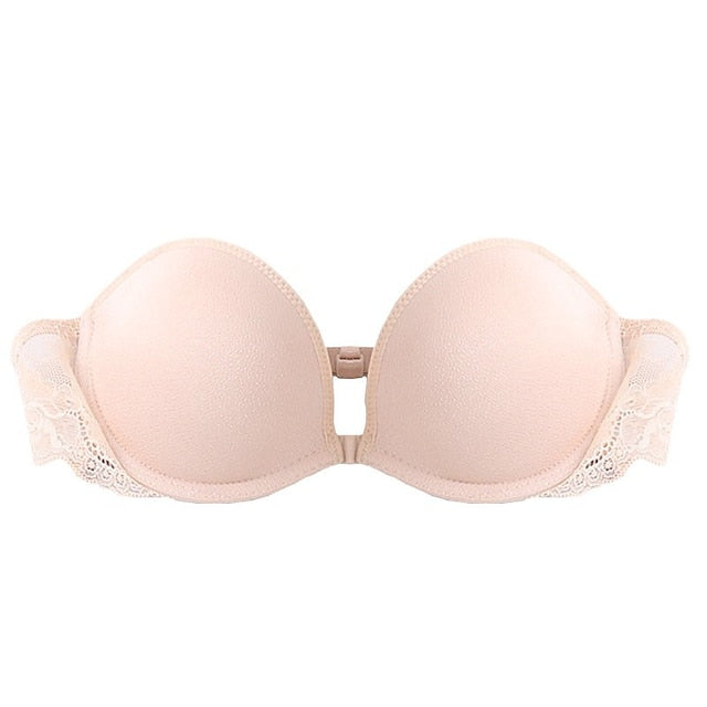 Women's Bras & Bralettes Tube Bra Strapless Demi Cup Solid Color V Neck Stretchy Breathable Invisible Casual Daily Nylon