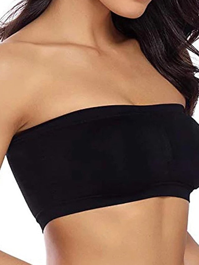 Women's Tube Bra Full Coverage Scoop Neck Breathable Pure Color Pull-On Closure Casual Daily Nylon 1PC Bras & Bralettes