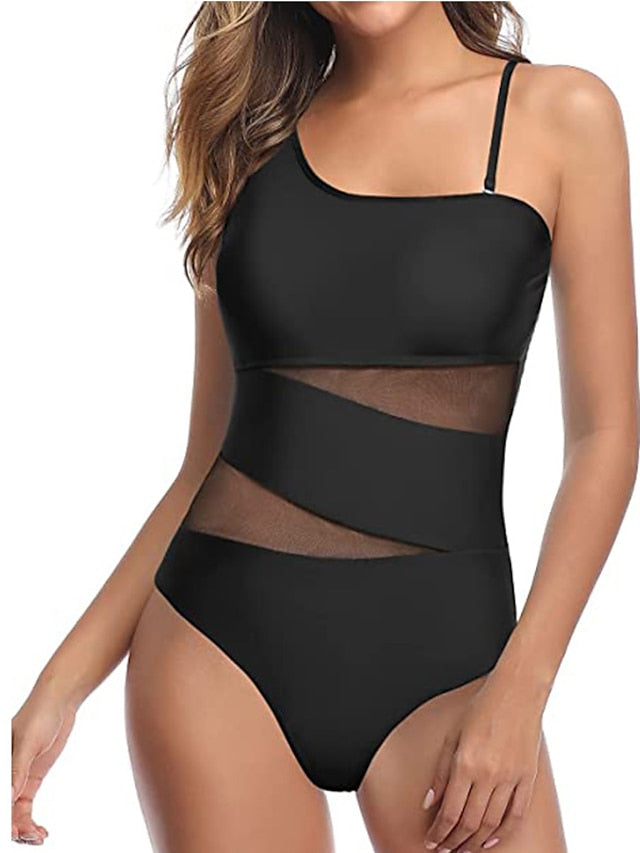 Women's One Piece Monokini Swimsuit - Backless, Tummy Control, Mesh Print