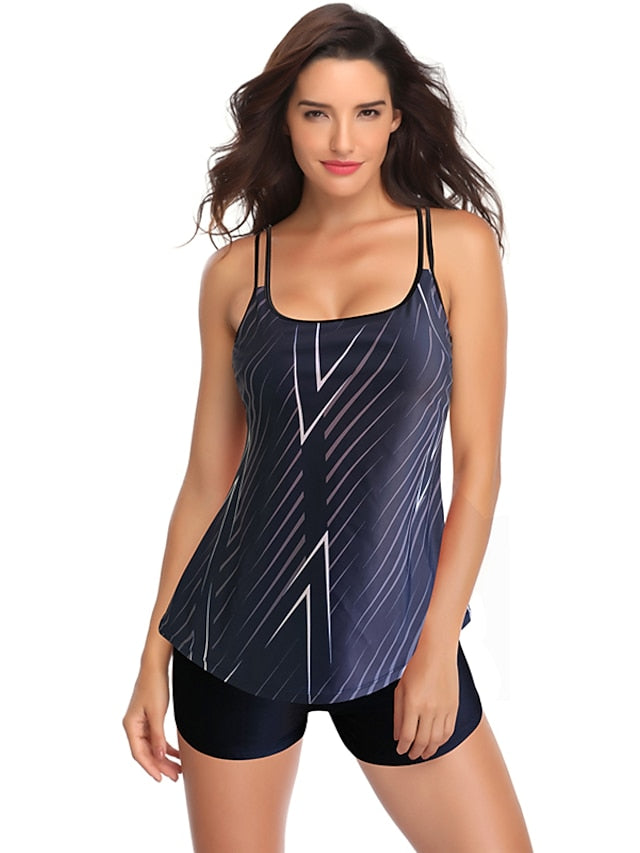 Women's Floral Tankini Swimwear Set - Adjustable, Padded, Classic Style, Blue/Black/Yellow/Navy