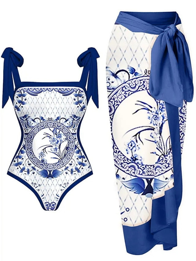 Women's Swimwear One Piece Beach Bottom Normal Swimsuit 2 Piece Printing Graphic Black Red Blue Bodysuit Bathing Suits Sports Beach Wear Summer