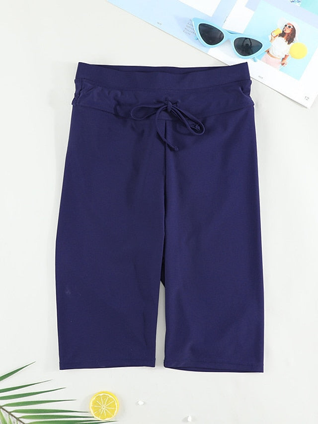 Women's High Waist Swim Shorts Cover Up - Elastic, Sporty, Vacation-Ready Beachwear