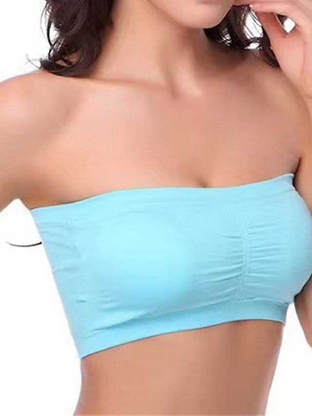 Women's Tube Bra Full Coverage Scoop Neck Breathable Pure Color Pull-On Closure Casual Daily Nylon 1PC Bras & Bralettes