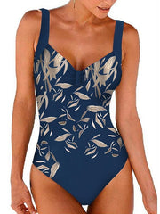Women's Swimwear One Piece Monokini Bathing Suits Normal Swimsuit Tummy Control Print Blue Padded Strap Bathing Suits Sports Vacation Sexy