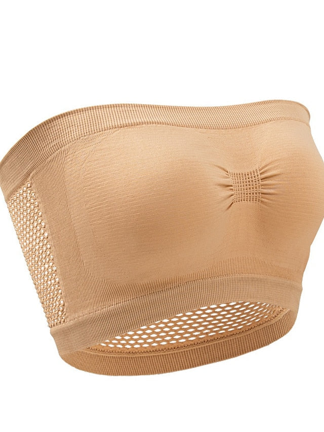 Women's Wireless Bras Padded Bras Tube Bra Strapless Bras Full Coverage Scoop Neck Breathable Invisible Pure Color Pull-On Closure