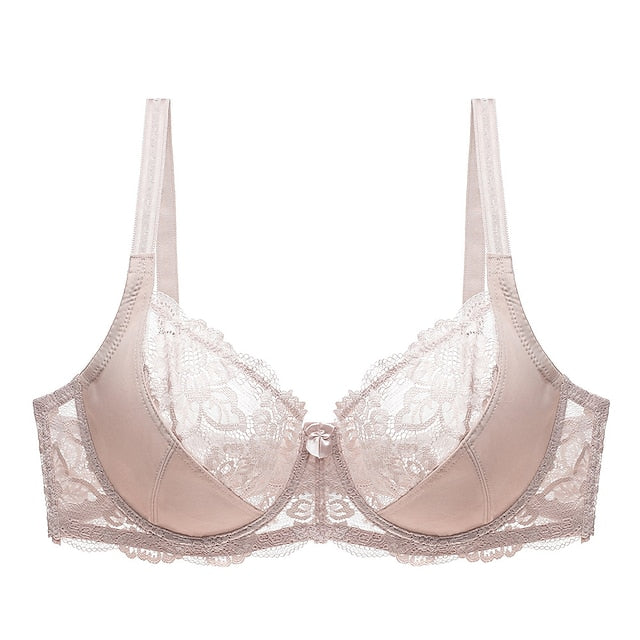 Female Luxury Lace Plus Size Gathered Bra Solid Color Push Up Fashion Sexy Thin Breathable Bra