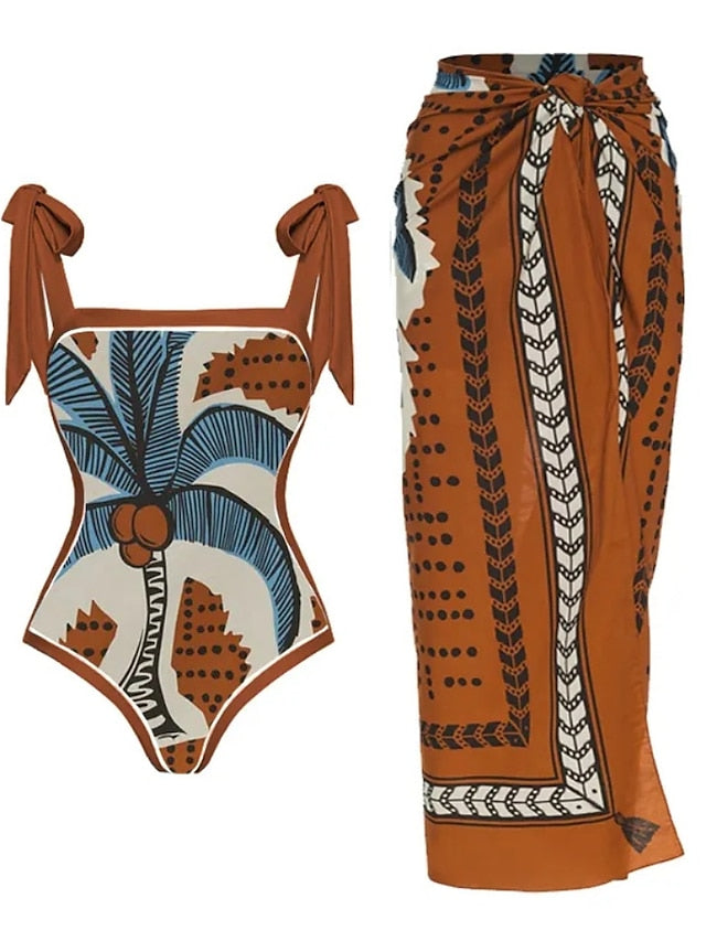 Women's Swimwear One Piece Beach Bottom Normal Swimsuit 2 Piece Printing Graphic Black Yellow Orange Bodysuit Bathing Suits Sports Beach Wear Summer