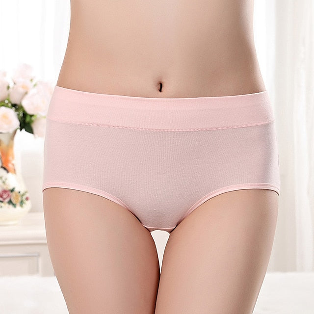 Women's Basic Simple Pure Color Basic Panties Micro-elastic Mid Waist Cotton Light Blue L , 1pc , pack