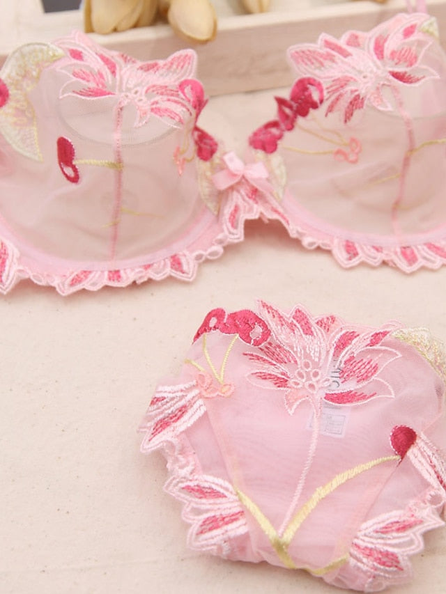 Women's Lace Bras Underwire Bras Double Strap Adjustable 34 Cup V Neck Breathable Push Up Lace Pure Color Hook & Eye Date Valentine's Day