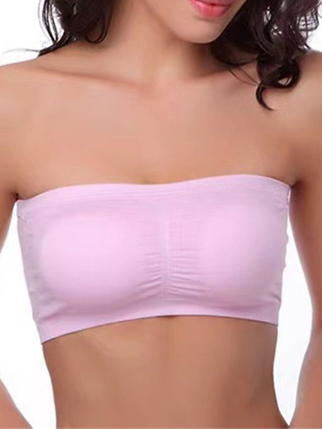 Women's Tube Bra Full Coverage Scoop Neck Breathable Pure Color Pull-On Closure Casual Daily Nylon 1PC Bras & Bralettes
