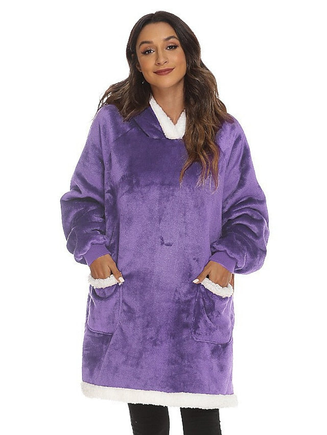 Couple's Pajamas Wearable Blanket Hoodie Fleece Oversized Winter Soft Warm Long Sleeve