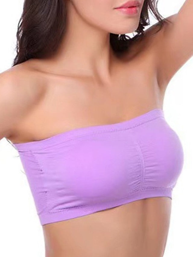 Women's Tube Bra Full Coverage Scoop Neck Breathable Pure Color Pull-On Closure Casual Daily Nylon 1PC Bras & Bralettes