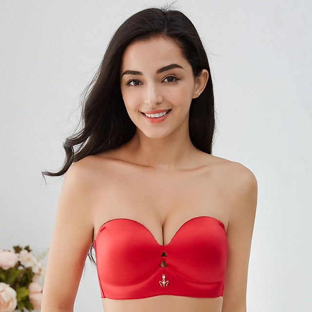 Women Strapless Bra Invisible Breast Lift Up Leopard Slim Seamless Breathable Wireless Brassiere Wrapped Chest