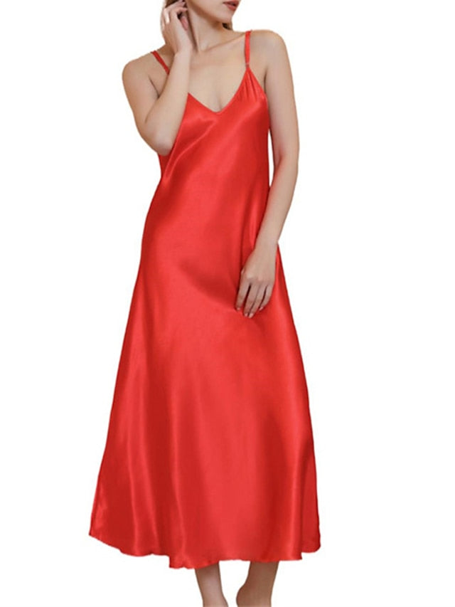 Women's Satin Sleeveless Nightgown - Retro Comfort, Breathable, Adjustable Straps, Perfect Gift