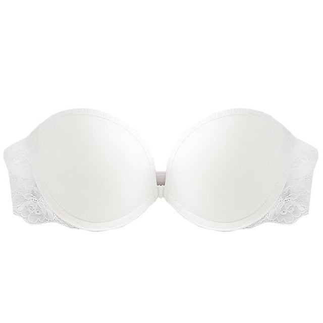 Women's Bras & Bralettes Tube Bra Strapless Demi Cup Solid Color V Neck Stretchy Breathable Invisible Casual Daily Nylon