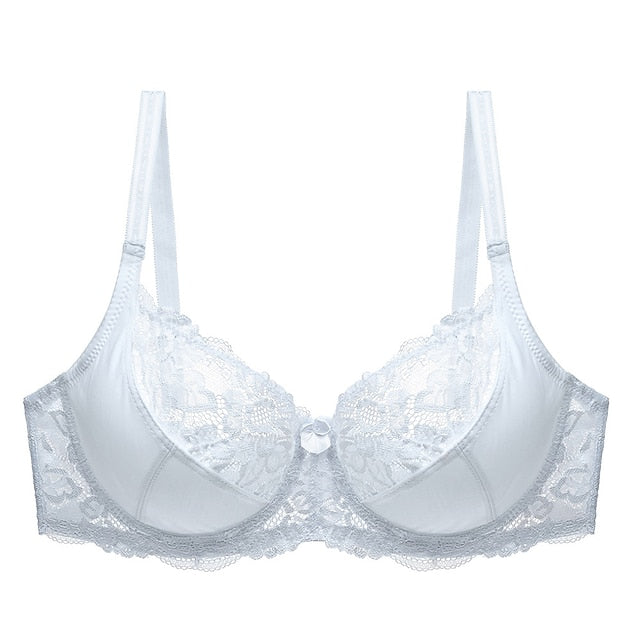 Female Luxury Lace Plus Size Gathered Bra Solid Color Push Up Fashion Sexy Thin Breathable Bra
