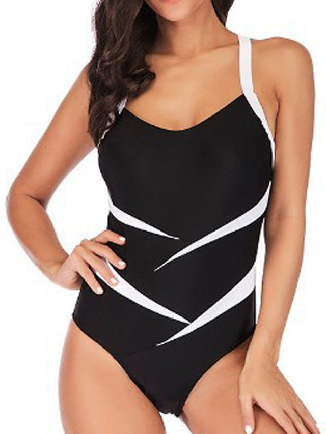 Plus Size Women's One Piece Monokini Swimsuit, Tummy Control, Open Back, Solid Color, Padded, Vacation Fashion