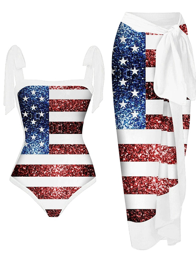 Women's Tie Dye American Flag One Piece Swimsuit