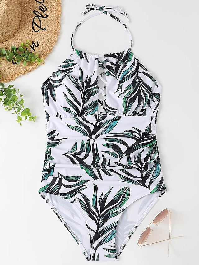 Women's Swimwear One Piece Normal Swimsuit Printing Solid Color Floral Black White Pink Navy Blue Sky Blue Bodysuit Bathing Suits Sports Summer