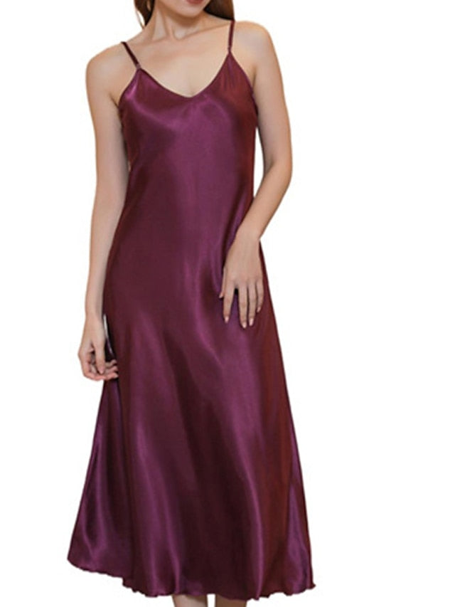 Women's Satin Sleeveless Nightgown - Retro Comfort, Breathable, Adjustable Straps, Perfect Gift
